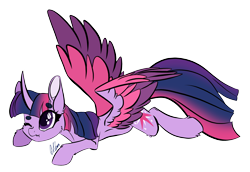 Size: 2722x1871 | Tagged: safe, artist:donnie-moon, imported from derpibooru, twilight sparkle, alicorn, pony, :t, beanbrows, cheek fluff, colored wings, colored wingtips, curved horn, cute, ear fluff, eyebrows, female, frown, horn, leg fluff, mare, prone, scrunchy face, simple background, solo, spread wings, transparent background, twiabetes, twilight sparkle (alicorn), wavy mouth, wings