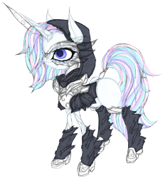 Size: 2122x2316 | Tagged: safe, artist:great-5, imported from derpibooru, oc, oc:stargazer, pony, unicorn, blank flank, cloak, clothes, hoodie, lightmare, magic, mask, wip