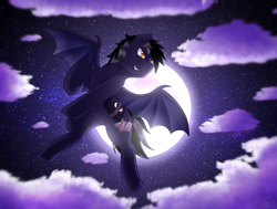 Size: 1500x1132 | Tagged: safe, artist:vavacung, imported from derpibooru, oc, oc:nocturnal tome, bat pony, pony, bat pony oc, book, male, moon