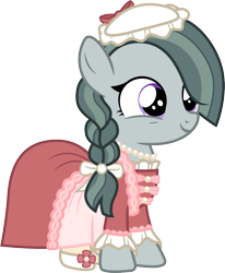 Size: 991x1200 | Tagged: safe, artist:cloudy glow, artist:cloudyglow, imported from derpibooru, marble pie, earth pony, pony, alternate hairstyle, american girls, braid, clothes, cute, dress, female, filly, filly marble pie, jewelry, marblebetes, necklace, pearl necklace, simple background, smiling, solo, transparent background, vector, younger