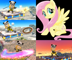 Size: 1000x837 | Tagged: safe, artist:alphamonouryuuken, imported from derpibooru, fluttershy, pegasus, pony, my little pony: the movie, female, mare, mii, mii fighters, mii swordfighter, simple background, smiling, solo, super smash bros., super smash bros. 4, super smash bros. ultimate