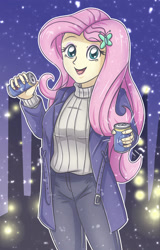 Size: 1853x2897 | Tagged: safe, artist:sumin6301, imported from derpibooru, fluttershy, equestria girls, clothes, coat, cute, female, looking at you, pants, shyabetes, solo, sweater, turtleneck