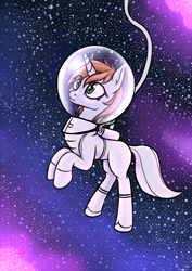 Size: 2894x4093 | Tagged: safe, artist:koshakevich, imported from derpibooru, oc, oc only, oc:littlepip, pony, unicorn, fallout equestria, astronaut, fanfic, fanfic art, female, hooves, horn, mare, solo, space, spacesuit, stars