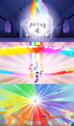 Size: 1280x2160 | Tagged: safe, edit, edited screencap, imported from derpibooru, screencap, applejack, fluttershy, pinkie pie, rainbow dash, rarity, twilight sparkle, pony, friendship is magic, keep calm and flutter on, the return of harmony, analysis, castle of the royal pony sisters, comparison, elements of harmony, mane six, the elements in action