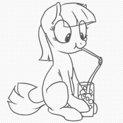 Size: 900x900 | Tagged: safe, artist:kovoranu, imported from derpibooru, earth pony, pony, animated, black and white, bubble, cute, drink, drinking straw, female, grayscale, mare, monochrome, solo, unnamed pony