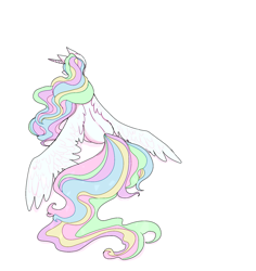 Size: 1870x1983 | Tagged: safe, artist:sugasukaru-art, imported from derpibooru, princess celestia, alicorn, pony, female, mare, simple background, sitting, solo, spread wings, white background, wings