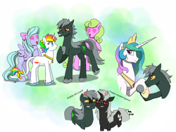 Size: 1024x768 | Tagged: safe, artist:fallenangel5414, imported from derpibooru, daisy, flitter, flower wishes, princess celestia, oc, kaiju pony, pony, fanfic:the bridge, godzilla, godzilla (gts), godzilla (series), godzilla junior, godzilla the series, ponified, zilla junior