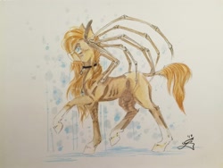 Size: 1024x768 | Tagged: safe, artist:scootiegp, imported from derpibooru, oc, oc only, pegasus, pony, bone, choker, diamond, female, jewelry, mare, necklace, rain, signature, simple background, standing, traditional art, white background