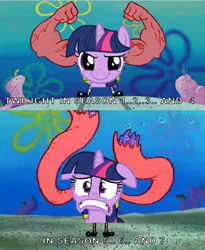 Size: 792x966 | Tagged: safe, edit, edited screencap, imported from derpibooru, screencap, twilight sparkle, alicorn, pony, drama, meme, musclebob buffpants, muscles, op is a duck, op is trying to start shit, spongebob squarepants, twilight muscle, twilight sparkle (alicorn)