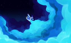 Size: 5000x3000 | Tagged: safe, artist:maren, imported from derpibooru, starlight glimmer, trixie, pony, unicorn, cape, clothes, duo, female, floppy ears, flying, guardians of harmony, hat, mare, night, rocket, sitting, smoke, stars, that was fast, toy, toy interpretation, trixie's cape, trixie's hat, trixie's rocket