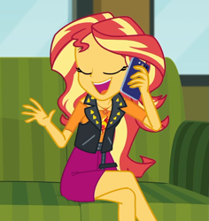 Size: 717x760 | Tagged: safe, imported from derpibooru, screencap, sunset shimmer, equestria girls, equestria girls series, text support, adorasexy, cellphone, couch, cropped, crossed legs, cute, female, geode of empathy, legs, magical geodes, phone, sexy, shimmerbetes, sitting, smartphone, solo, talking, text support: sunset shimmer