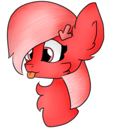 Size: 279x308 | Tagged: safe, artist:xoxsakurablossomxox, imported from derpibooru, oc, oc only, oc:downvote, pony, derpibooru, :p, bust, chest fluff, cute, derpibooru ponified, meta, ponified, silly, simple background, solo, tongue out, transparent background