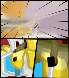 Size: 2560x2880 | Tagged: safe, artist:alltheworldbronyf, imported from derpibooru, comic:futuro adelanta'o, canterlot, canterlot castle, cloud, comic, midday, royal guard, shadow, sky, sword, weapon