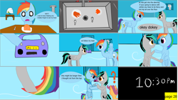 Size: 3857x2181 | Tagged: safe, artist:mellowbomb, imported from derpibooru, rainbow dash, scootaloo, oc, oc:closingrain, comic:calamity fateful, 1000 hours in ms paint, comic, dialogue