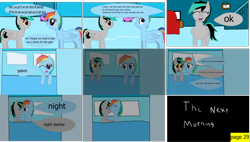 Size: 3904x2212 | Tagged: safe, artist:mellowbomb, imported from derpibooru, rainbow dash, oc, oc:closingrain, comic:calamity fateful, 1000 hours in ms paint, comic, dialogue