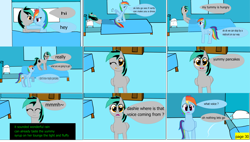 Size: 3866x2198 | Tagged: safe, artist:mellowbomb, imported from derpibooru, rainbow dash, oc, oc:closingrain, comic:calamity fateful, 1000 hours in ms paint, comic, dialogue