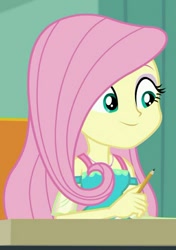 Size: 645x915 | Tagged: safe, imported from derpibooru, screencap, fluttershy, a little birdie told me, equestria girls, equestria girls series, cute, female, smiling, solo