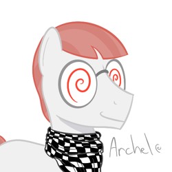 Size: 500x500 | Tagged: safe, artist:mightyshockwave, imported from derpibooru, oc, oc only, oc:archel, earth pony, pony, ascot, glasses, simple background, solo, white background