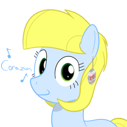 Size: 500x500 | Tagged: safe, artist:mightyshockwave, imported from derpibooru, oc, oc only, oc:corazon, earth pony, pony, ear piercing, earring, jewelry, music notes, piercing, simple background, solo, white background