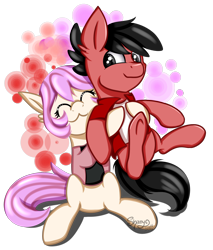 Size: 1824x2144 | Tagged: safe, artist:shamy-crist, imported from derpibooru, oc, oc only, oc:jane, oc:semirulalmite, earth pony, pony, clothes, female, hug, male, mare, shirt, simple background, sitting, stallion, transparent background, vest