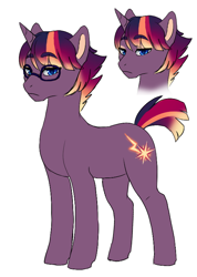 Size: 554x778 | Tagged: safe, artist:miamaha, imported from derpibooru, oc, oc only, oc:nova spark, pony, unicorn, glasses, magical lesbian spawn, male, offspring, parent:tempest shadow, parent:twilight sparkle, parents:tempestlight, solo, stallion