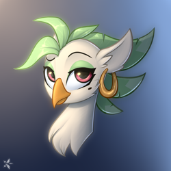 Size: 2200x2200 | Tagged: safe, artist:justafallingstar, artist:starfall-spark, imported from derpibooru, captain celaeno, parrot pirates, my little pony: the movie, beauty mark, bust, celaenobetes, cute, dreamworks face, ear piercing, earring, female, gradient background, looking at you, missing accessory, piercing, pirate, portrait, simple background, solo