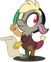 Size: 708x850 | Tagged: safe, alternate version, artist:stellardusk, imported from derpibooru, discord, draconequus, alternate design, alternate hairstyle, alternate timeline, alternate universe, baby discord, baby draconequus, cute, discute, heterochromia, looking at you, male, quill, scroll, shadow, simple background, smiling, smiling at you, solo, transparent background, younger