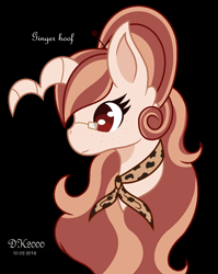 Size: 1116x1404 | Tagged: safe, artist:katja060902, imported from derpibooru, oc, oc only, oc:ginger hoof, pony, unicorn, augmented horn, black background, bust, female, mare, portrait, simple background, solo