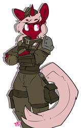 Size: 855x1347 | Tagged: safe, artist:bbsartboutique, imported from derpibooru, oc, oc only, oc:velvet penrose, anthro, unicorn, :<, armor, bag, belt, clothes, ear fluff, female, french flag, frown, gign, hat, lidded eyes, mare, pauldron, rainbow six siege, serious, serious face, simple background, solo, transparent background, twitch, uniform