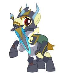 Size: 3220x4094 | Tagged: safe, artist:1ittlebird, imported from derpibooru, oc, oc only, oc:oroeseb, earth pony, pony, armor, high res, male, mouth hold, simple background, solo, stallion, sword, transparent background, vector, weapon