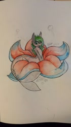 Size: 744x1328 | Tagged: safe, artist:polakz, imported from derpibooru, oc, oc only, oc:sushi, merpony, flower, solo, traditional art, watercolor painting