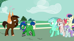 Size: 1192x670 | Tagged: safe, artist:arcgaming91, imported from derpibooru, bon bon, liza doolots, lyra heartstrings, petunia, sweetie drops, tootsie flute, oc, oc:angel wings, oc:smash gamer, oc:snow shine, pony creator, fence