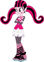 Size: 381x528 | Tagged: safe, artist:selenaede, artist:user15432, imported from derpibooru, vampire, equestria girls, barely eqg related, base used, boots, clothes, crossed arms, crossover, cute, cute little fangs, dracula, draculaura, ear piercing, earring, equestria girls style, equestria girls-ified, fangs, jewelry, mattel, monster high, pantyhose, piercing, pigtails, pink skin, shirt, shoes, simple background, skirt, solo, vegan, vegetarian, white background