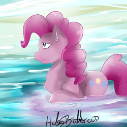 Size: 1500x1500 | Tagged: safe, artist:helgabuttercup, imported from derpibooru, pinkie pie, earth pony, pony, female, mare, signature, solo, water