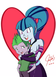 Size: 2400x3300 | Tagged: safe, artist:christula092, imported from derpibooru, sonata dusk, spike, equestria girls, rainbow rocks, breasts, busty sonata dusk, female, heart, height difference, holiday, human spike, male, shipping, size difference, smaller male, spikelove, spinata, straight, valentine's day