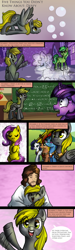 Size: 1438x4782 | Tagged: safe, artist:aschenstern, imported from derpibooru, applejack, derpy hooves, fluttershy, lyra heartstrings, rainbow dash, rarity, twilight sparkle, earth pony, ghost, human, pegasus, pony, unicorn, series:five things you didn't know, alternate universe, chalk, chalkboard, comic, death, female, fourth wall, jesus christ, male, underp