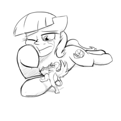 Size: 1280x1280 | Tagged: safe, artist:captainhoers, imported from derpibooru, oc, oc only, oc:der, oc:lemon drop, earth pony, griffon, pony, crying, duo, female, male, micro, monochrome, musical instrument, sad, sketch, violin