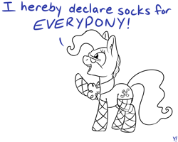 Size: 2500x2000 | Tagged: safe, artist:yakoshi, imported from derpibooru, mayor mare, pony, clothes, dialogue, female, monochrome, socks, solo