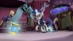 Size: 1920x1080 | Tagged: safe, artist:litterpaws, imported from derpibooru, rarity, pony, unicorn, 3d, carousel boutique, fabric, female, glasses rarity, mannequin, mare, scissors, smiling, solo, source filmmaker, thread