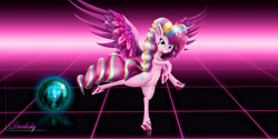 Size: 6400x3200 | Tagged: safe, artist:darksly, imported from derpibooru, pinkie pie, alicorn, pony, alicornified, ear fluff, fanfic, fanfic art, female, happy, mare, pinkiecorn, princess, race swap, signature, wallpaper, xk-class end-of-the-world scenario
