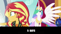 Size: 1920x1080 | Tagged: safe, edit, edited edit, edited screencap, imported from derpibooru, screencap, princess celestia, princess luna, sunset shimmer, alicorn, pony, equestria girls, equestria girls series, forgotten friendship, angry, caption, captions, cloud, countdown, crown, geode of empathy, it's happening, jewelry, meme, portal, princess, regalia, royal sisters, royalty, throne, throne room