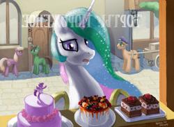 Size: 1600x1169 | Tagged: safe, artist:hardbrony, imported from derpibooru, princess celestia, twilight sparkle, oc, alicorn, pony, ballerina, cake, cakelestia, cyrillic, food, russian, solo focus, tutu, twilarina, twilight sparkle (alicorn), window