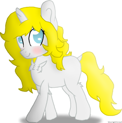 Size: 1019x1027 | Tagged: safe, artist:moonlightdisney5, artist:thatonefluffs, imported from derpibooru, oc, oc only, oc:rainbow splash, pony, unicorn, blushing, chest fluff, female, mare, simple background, solo, transparent background