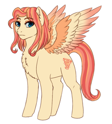 Size: 664x737 | Tagged: safe, artist:miamaha, imported from derpibooru, oc, oc only, oc:eventide twister, pegasus, pony, chest fluff, colored wings, eyeshadow, female, fluffy, frown, gradient wings, leg fluff, looking at you, makeup, mare, multicolored wings, offspring, parent:quarter hearts, parent:sunset shimmer, parents:sunsethearts, simple background, solo, spread wings, white background, wings