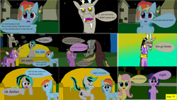 Size: 3853x2166 | Tagged: safe, artist:closingrain, artist:mellowbomb, imported from derpibooru, discord, fluttershy, screwball, twilight sparkle, oc, oc:closingrain, alicorn, comic:calamity fateful, 1000 hours in ms paint, comic, dialogue, twilight sparkle (alicorn)