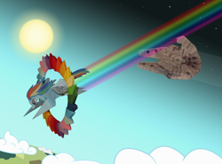 Size: 4377x3240 | Tagged: safe, artist:malte279, imported from derpibooru, rainbow dash, millenium falcon, origami, sonic rainboom, star wars, tribute