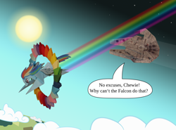 Size: 1024x758 | Tagged: safe, artist:malte279, imported from derpibooru, rainbow dash, millenium falcon, origami, sonic rainboom, star wars