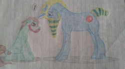 Size: 960x533 | Tagged: safe, color edit, edit, imported from derpibooru, oc, oc only, oc:stemar, pony, colored, colored pencil drawing, embarrassed, female, lined paper, male, mare, oh crap, pregnancy test, stallion, traditional art