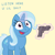 Size: 1280x1280 | Tagged: safe, artist:solarfm, imported from derpibooru, trixie, pony, beretta 92fs, female, glowing horn, gun, handgun, listen here, listen here you little, m9, magic, meme, pistol, simple background, solo, telekinesis, vulgar, weapon