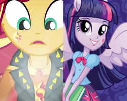 Size: 2560x2048 | Tagged: safe, imported from derpibooru, screencap, sunset shimmer, twilight sparkle, equestria girls, equestria girls series, forgotten friendship, alternative cutie mark placement, box art, comparison, eqg promo pose set, equestria girls plus, equestria girls prototype, facial cutie mark, female, geode of empathy, stock vector